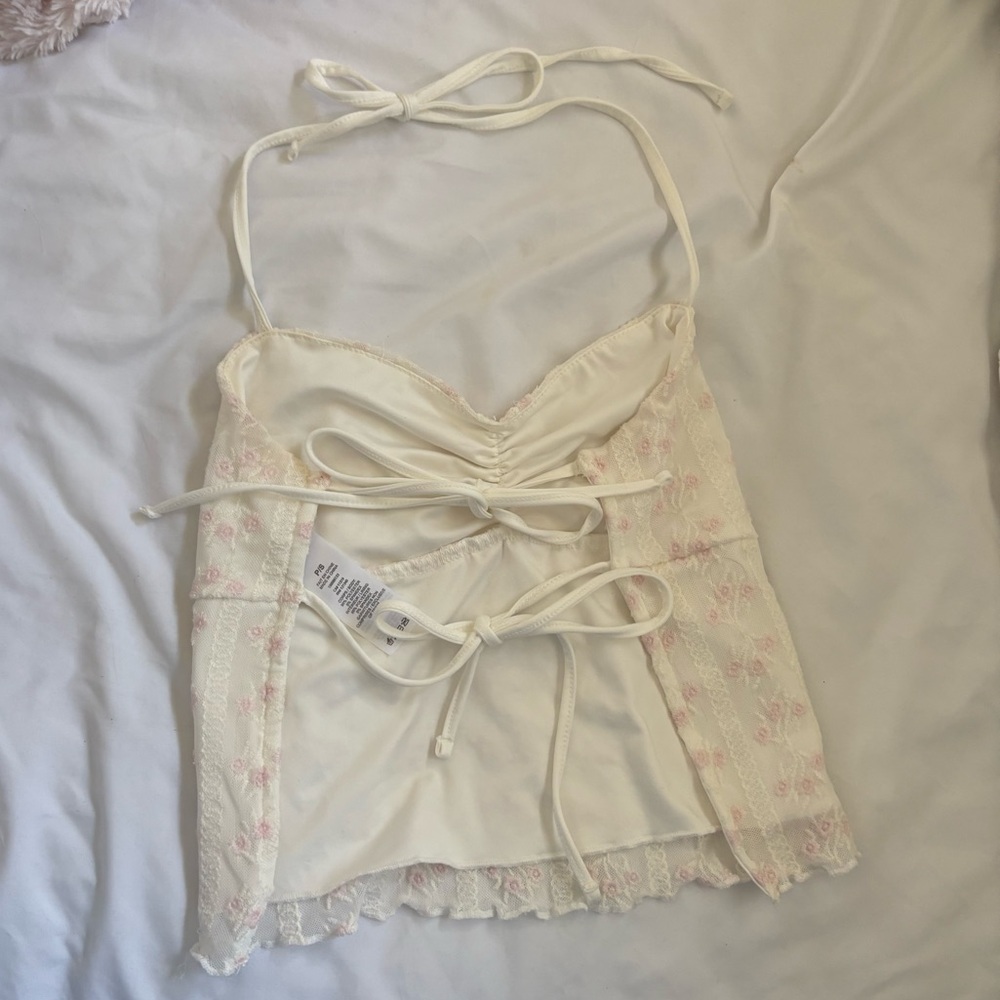 Garage Pink and White Floral Backless Halter Tank - Picture 5 of 5